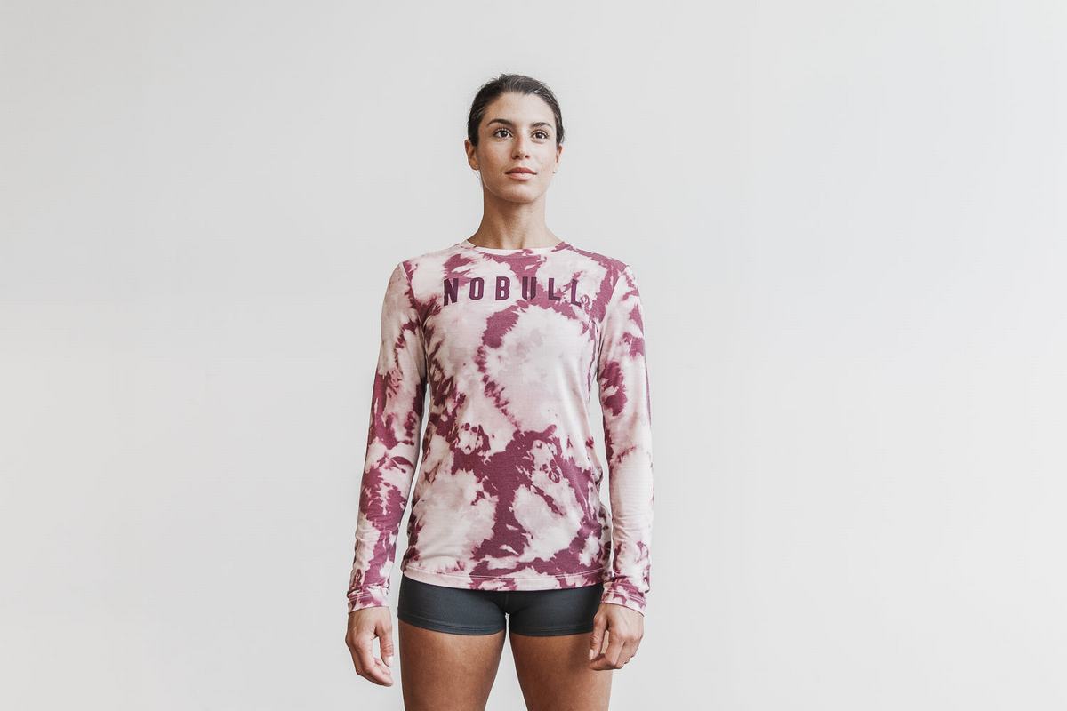 Nobull Tie-Dye Women's Long Sleeves Rose Dark Red | Australia (YE7813)